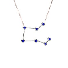 Lab safir 14 ayar beyaz altın kolye (40 cm gümüş rolo zincir)