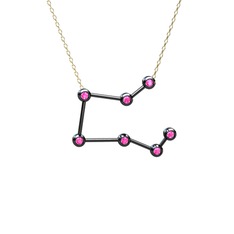 Pegasus Kolye - Pembe kuvars 925 ayar siyah rodyum kaplama gümüş kolye (40 cm altın rolo zincir) #c36fpk