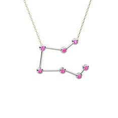 Pembe kuvars 8 ayar beyaz altın kolye (40 cm gümüş rolo zincir)