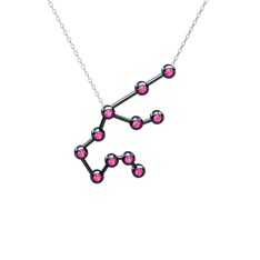 Pembe kuvars 925 ayar siyah rodyum kaplama gümüş kolye (40 cm beyaz altın rolo zincir)