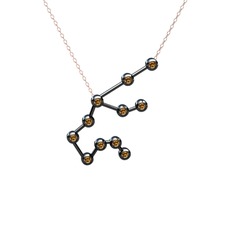 Aquarius Kolye - Dumanlı kuvars 925 ayar siyah rodyum kaplama gümüş kolye (40 cm rose altın rolo zincir) #1b3h2lt
