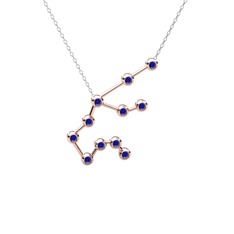 Lab safir 18 ayar rose altın kolye (40 cm gümüş rolo zincir)