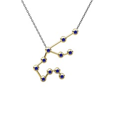 Lab safir 18 ayar altın kolye (40 cm gümüş rolo zincir)
