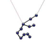 Lab safir 925 ayar siyah rodyum kaplama gümüş kolye (40 cm rose altın rolo zincir)