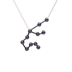 Aquarius Kolye - Ametist 925 ayar siyah rodyum kaplama gümüş kolye (40 cm rose altın rolo zincir) #1gz545n