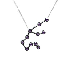 Aquarius Kolye - Ametist 925 ayar siyah rodyum kaplama gümüş kolye (40 cm beyaz altın rolo zincir) #1k0w6al
