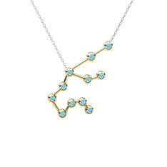 Aquarius Kolye - Akuamarin 14 ayar altın kolye (40 cm gümüş rolo zincir) #1wu8g6a