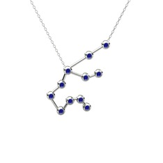 Lab safir 14 ayar beyaz altın kolye (40 cm beyaz altın rolo zincir)