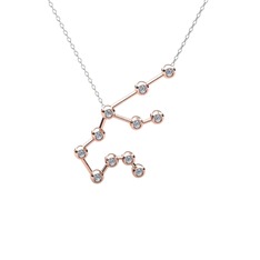 Beyaz zirkon 8 ayar rose altın kolye (40 cm gümüş rolo zincir)