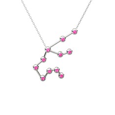 Pembe kuvars 8 ayar beyaz altın kolye (40 cm beyaz altın rolo zincir)