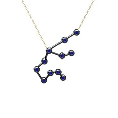 Lab safir 925 ayar siyah rodyum kaplama gümüş kolye (40 cm altın rolo zincir)