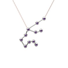Aquarius Kolye - Ametist 14 ayar beyaz altın kolye (40 cm rose altın rolo zincir) #m345p2