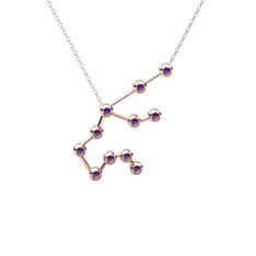 Aquarius Kolye - Ametist 18 ayar rose altın kolye (40 cm rose altın rolo zincir) #ski5rp