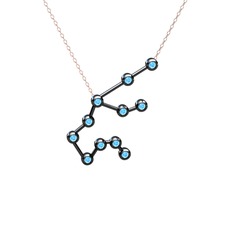 Aquarius Kolye - Akuamarin 925 ayar siyah rodyum kaplama gümüş kolye (40 cm rose altın rolo zincir) #v3jamw