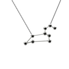 Siyah zirkon 14 ayar beyaz altın kolye (40 cm gümüş rolo zincir)