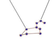 Leo Kolye - Lab safir 8 ayar rose altın kolye (40 cm gümüş rolo zincir) #17hoclu