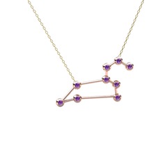 Ametist 925 ayar rose altın kaplama gümüş kolye (40 cm gümüş rolo zincir)