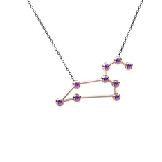 Ametist 925 ayar rose altın kaplama gümüş kolye (40 cm gümüş rolo zincir)