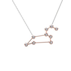 Leo Kolye - Beyaz zirkon 18 ayar rose altın kolye (40 cm beyaz altın rolo zincir) #1iqahcs