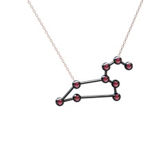 Leo Kolye - Rodolit garnet 925 ayar siyah rodyum kaplama gümüş kolye (40 cm rose altın rolo zincir) #1ko8b5v