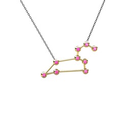 Pembe kuvars 14 ayar altın kolye (40 cm gümüş rolo zincir)