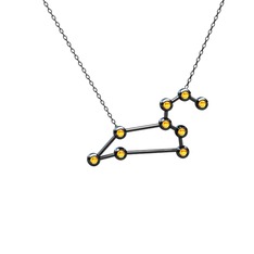 Leo Kolye - Sitrin 925 ayar siyah rodyum kaplama gümüş kolye (40 cm gümüş rolo zincir) #1p4xcbx