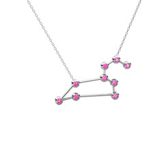 Pembe kuvars 18 ayar beyaz altın kolye (40 cm beyaz altın rolo zincir)