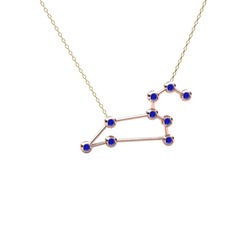 Leo Kolye - Lab safir 8 ayar rose altın kolye (40 cm gümüş rolo zincir) #1y1vsjb