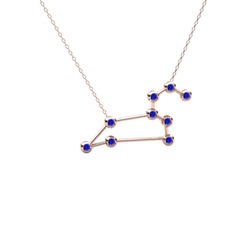 Leo Kolye - Lab safir 14 ayar rose altın kolye (40 cm rose altın rolo zincir) #2ky79k