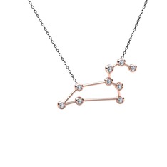 Leo Kolye - Pırlanta 925 ayar rose altın kaplama gümüş kolye (0.324 karat, 40 cm gümüş rolo zincir) #aj5eqf