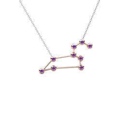Ametist 8 ayar rose altın kolye (40 cm beyaz altın rolo zincir)
