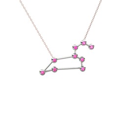 Pembe kuvars 8 ayar beyaz altın kolye (40 cm rose altın rolo zincir)