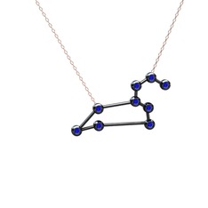 Leo Kolye - Lab safir 925 ayar siyah rodyum kaplama gümüş kolye (40 cm rose altın rolo zincir) #egahu5
