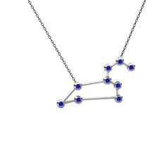 Leo Kolye - Lab safir 14 ayar beyaz altın kolye (40 cm gümüş rolo zincir) #jqm2sp