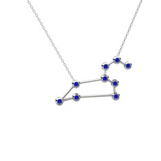Leo Kolye - Lab safir 14 ayar beyaz altın kolye (40 cm gümüş rolo zincir) #mg0ica