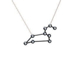 Leo Kolye - Swarovski 925 ayar siyah rodyum kaplama gümüş kolye (40 cm rose altın rolo zincir) #muh8hj
