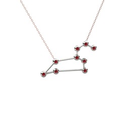 Leo Kolye - Garnet 14 ayar beyaz altın kolye (40 cm rose altın rolo zincir) #rr1gie