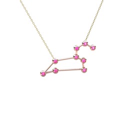 Leo Kolye - Pembe kuvars 18 ayar rose altın kolye (40 cm altın rolo zincir) #zgmd8j