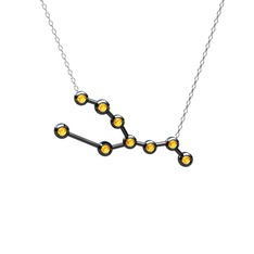 Taurus Kolye - Sitrin 925 ayar siyah rodyum kaplama gümüş kolye (40 cm beyaz altın rolo zincir) #10irxye