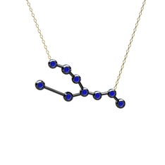 Taurus Kolye - Lab safir 925 ayar siyah rodyum kaplama gümüş kolye (40 cm altın rolo zincir) #12mfsj8