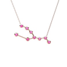 Taurus Kolye - Pembe kuvars 14 ayar rose altın kolye (40 cm rose altın rolo zincir) #12xh2m2