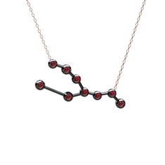 Taurus Kolye - Garnet 925 ayar siyah rodyum kaplama gümüş kolye (40 cm rose altın rolo zincir) #1406vmn