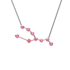 Taurus Kolye - Pembe kuvars 18 ayar rose altın kolye (40 cm gümüş rolo zincir) #14win96