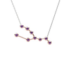 Ametist 925 ayar rose altın kaplama gümüş kolye (40 cm beyaz altın rolo zincir)