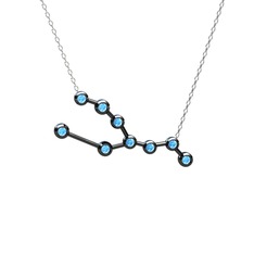 Akuamarin 925 ayar siyah rodyum kaplama gümüş kolye (40 cm gümüş rolo zincir)