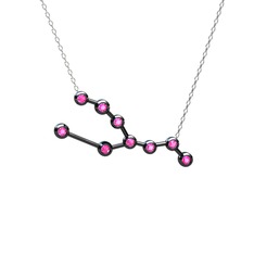 Taurus Kolye - Pembe kuvars 925 ayar siyah rodyum kaplama gümüş kolye (40 cm gümüş rolo zincir) #1mwburw
