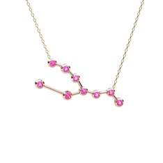 Pembe kuvars 8 ayar rose altın kolye (40 cm gümüş rolo zincir)