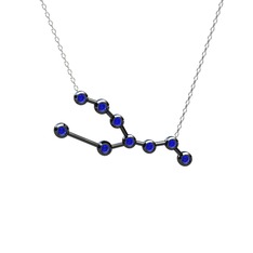 Taurus Kolye - Lab safir 925 ayar siyah rodyum kaplama gümüş kolye (40 cm beyaz altın rolo zincir) #522hzi