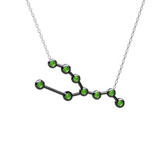 Peridot 925 ayar siyah rodyum kaplama gümüş kolye (40 cm beyaz altın rolo zincir)