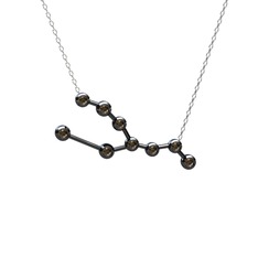 Taurus Kolye - Dumanlı kuvars 925 ayar siyah rodyum kaplama gümüş kolye (40 cm beyaz altın rolo zincir) #858s7l